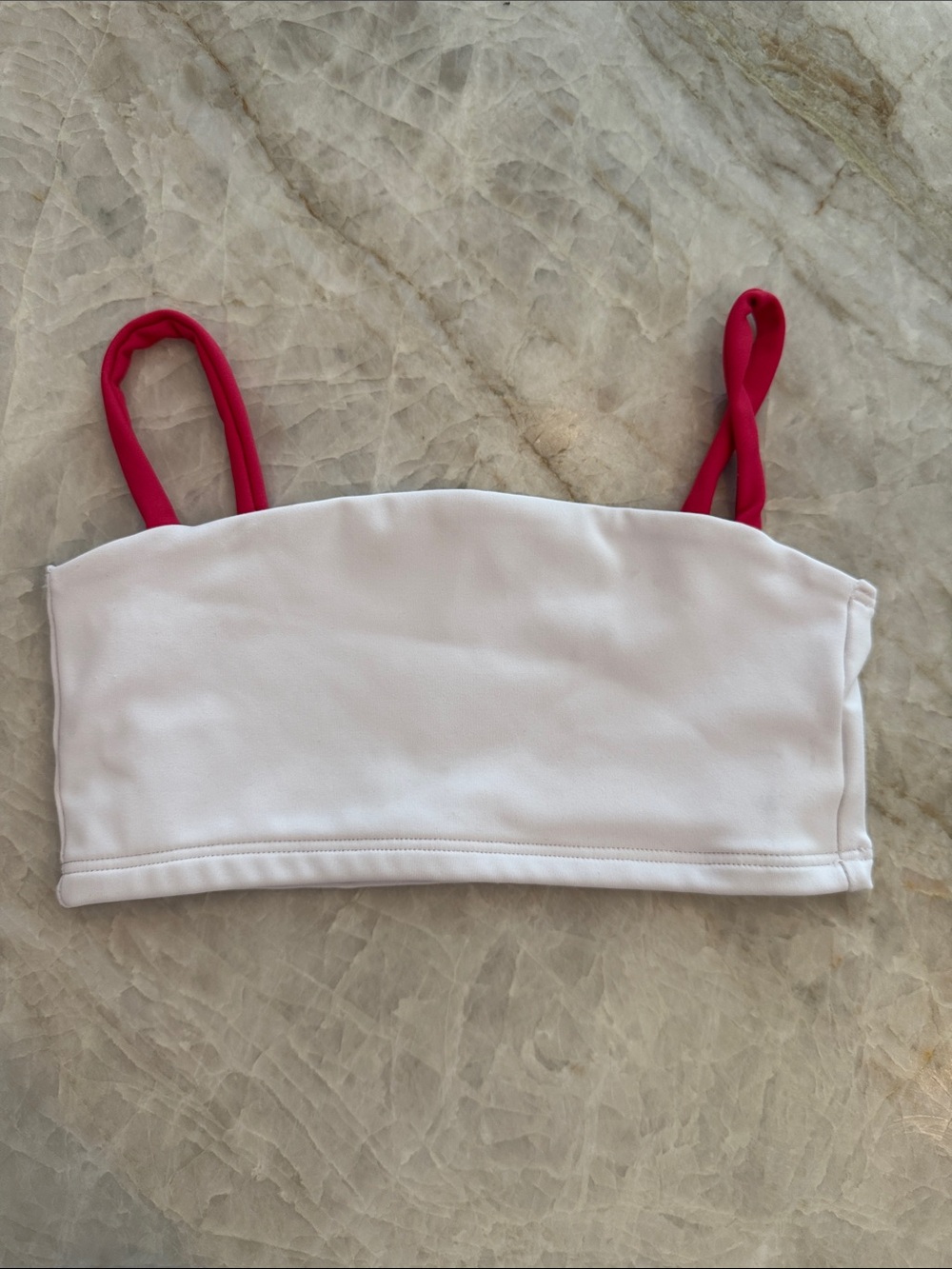 Five Dancewear white bandeau top with dark pink straps